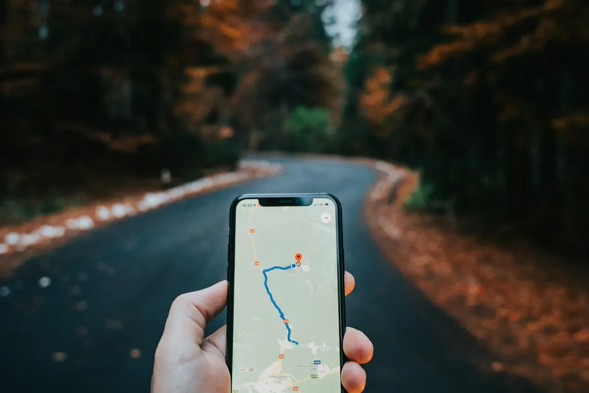Phone with a map route to a local business