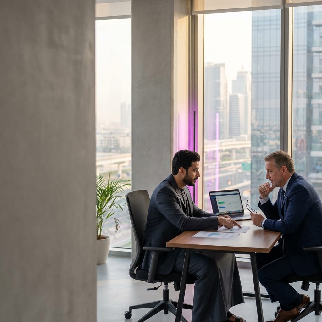 رائد أعمال يجتمع بمستشار تأسيس شركات