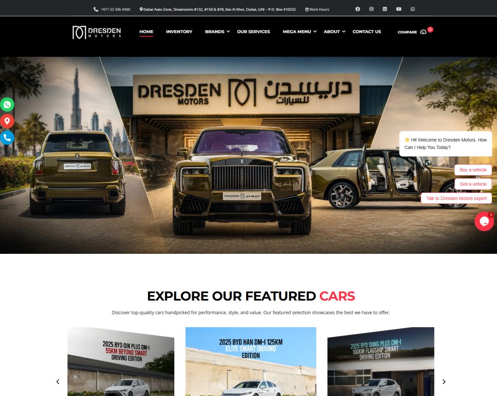 Screenshot of the Dresden Motors website