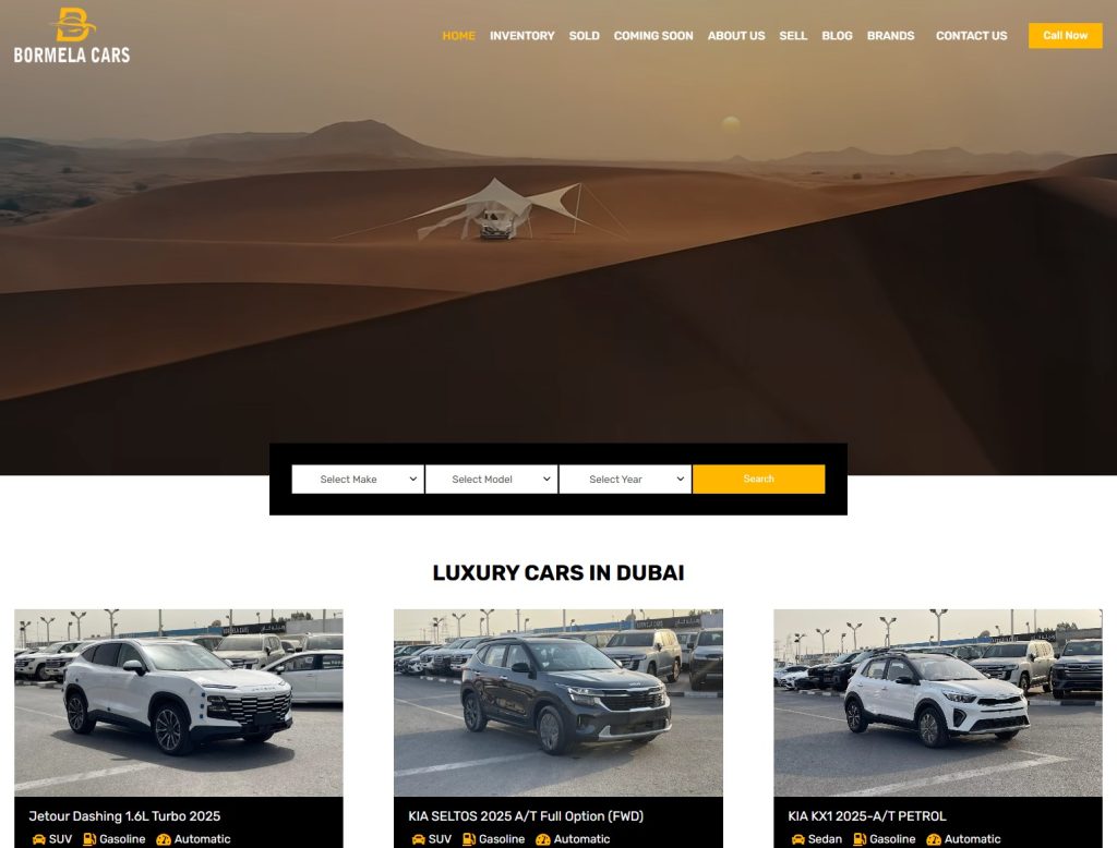 Screenshot of the Bormela Cars website